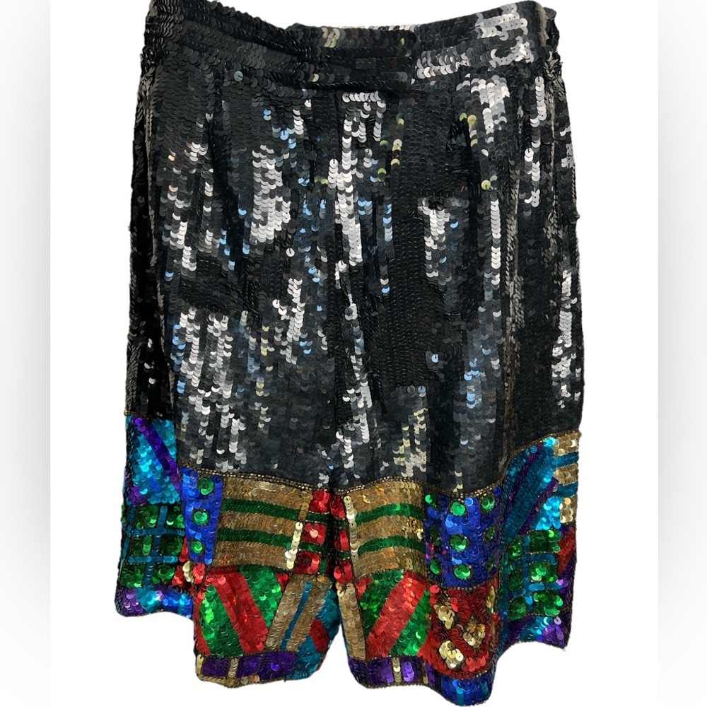 Modi Vintage Fully Sequined & Beaded Funky Festival Disco Silk Vest & Short Set - Picture 8 of 13